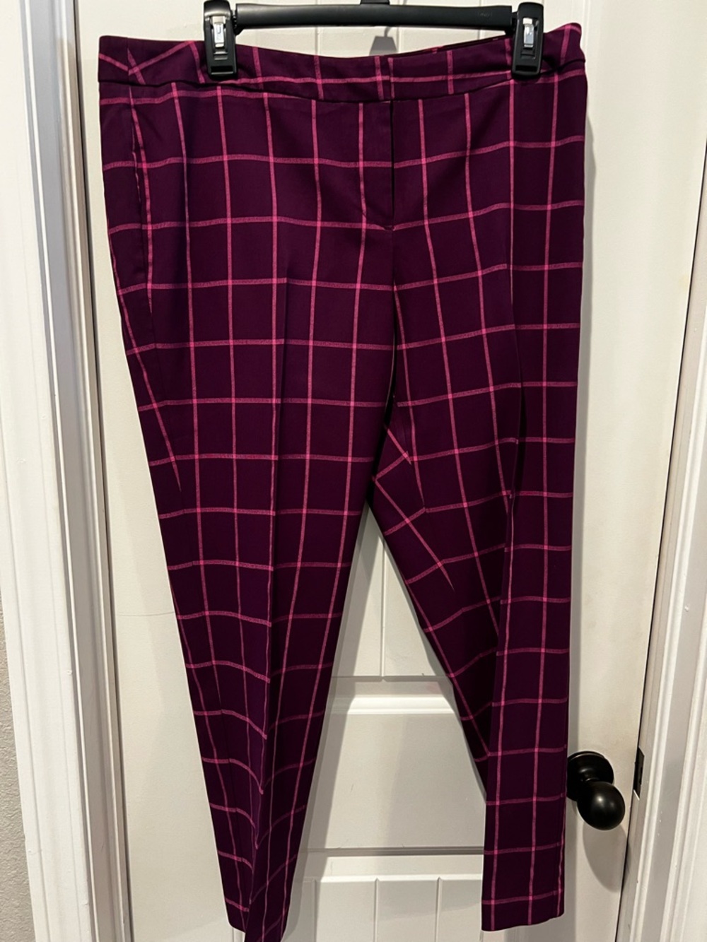 Worthington Women's Plum purple pink striped Windowpane Ankle Pants sz 12